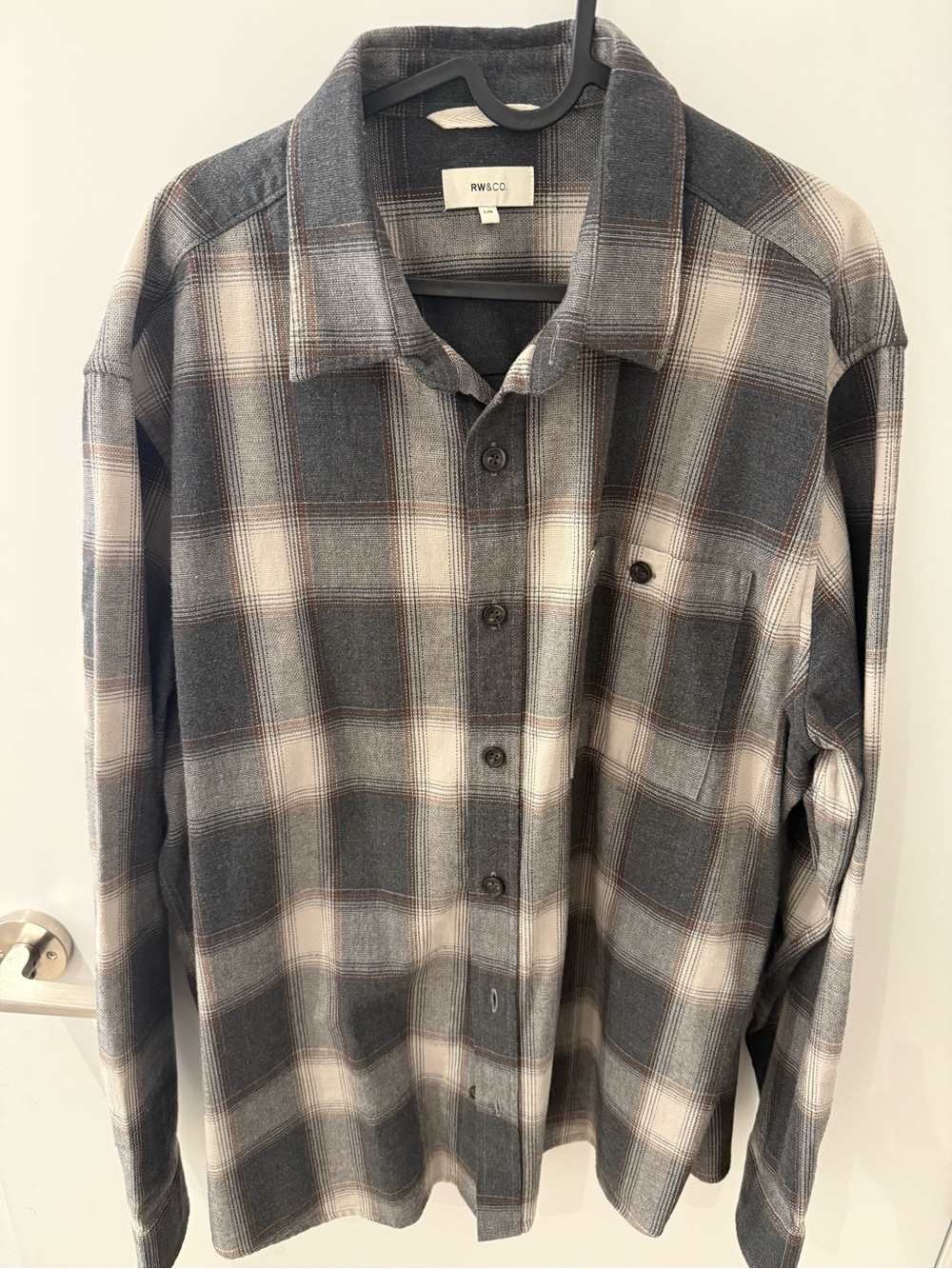 RW&CO. Gray and White Plaid Men's Shirt Large